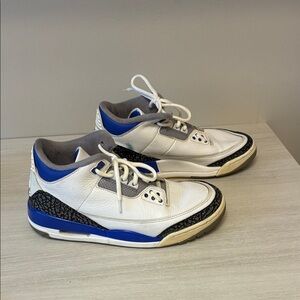 Men's White and Blue SneakersNIKE AIR JORDAN 3 111 retro racer white blue size 8